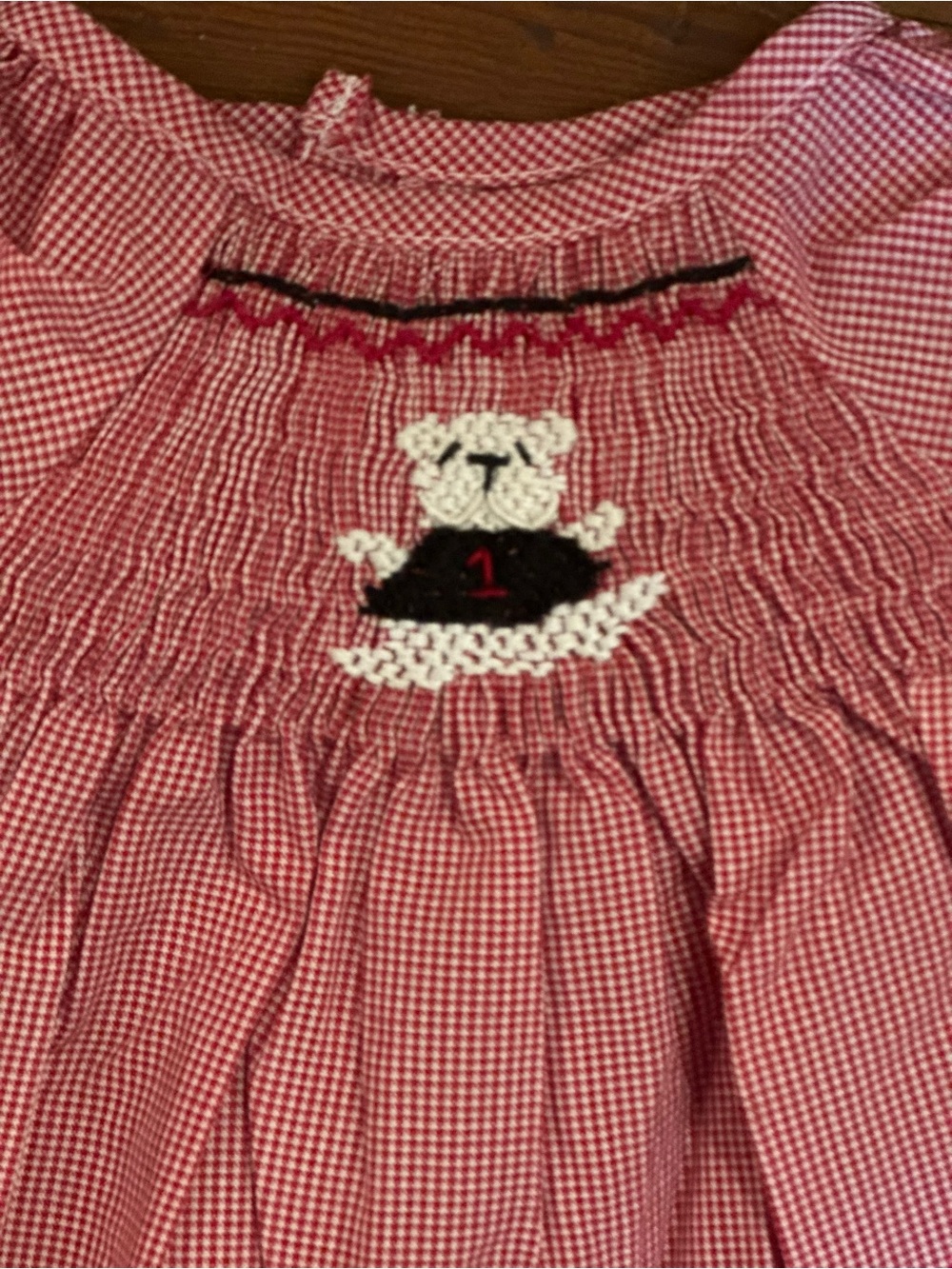 NWT Baby Girl Red Gingham Bulldog Smocked Girls Dress (Go UGA!)
